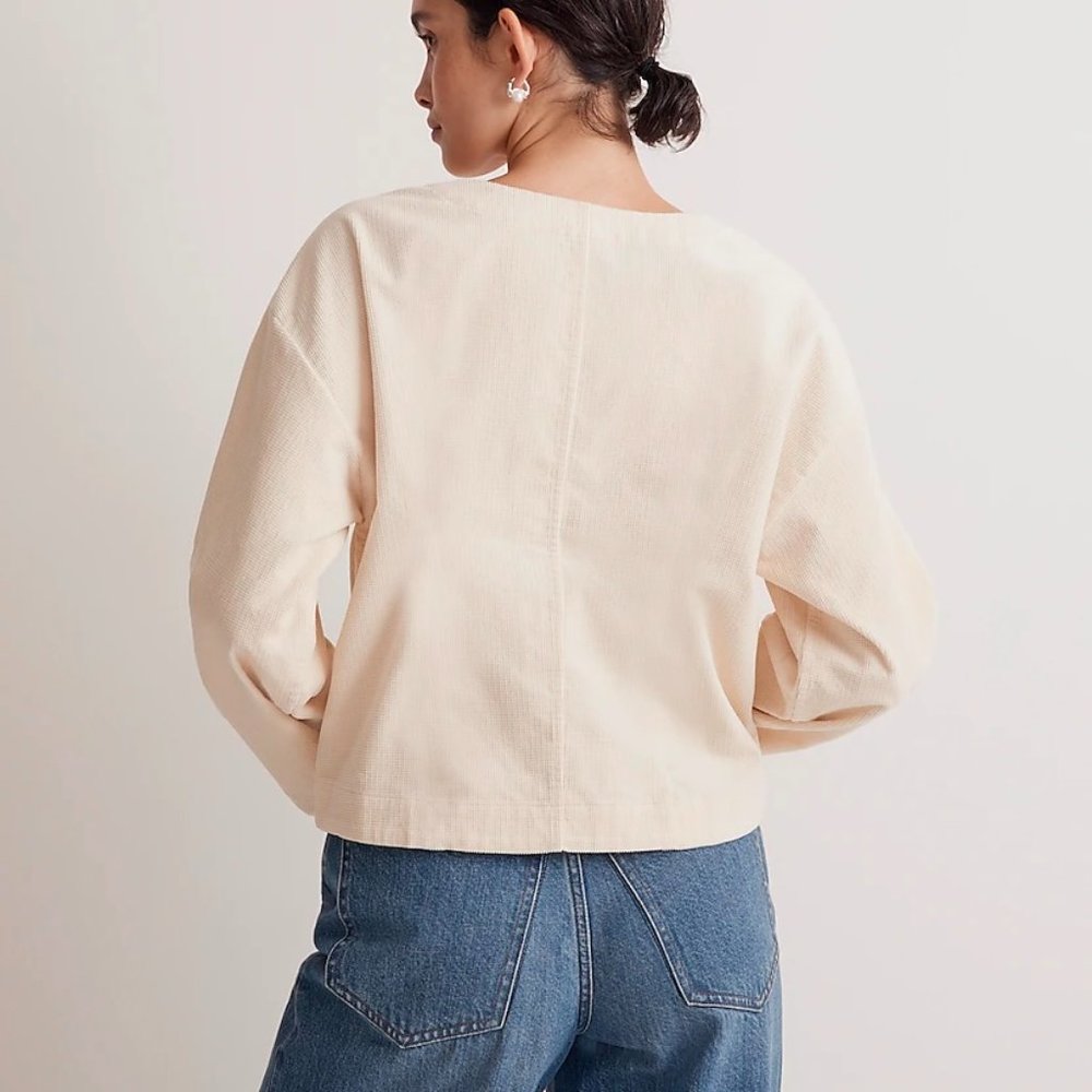 Madewell Boxy V Neck Top plush waffle-knit cotton - Picture 2 of 3